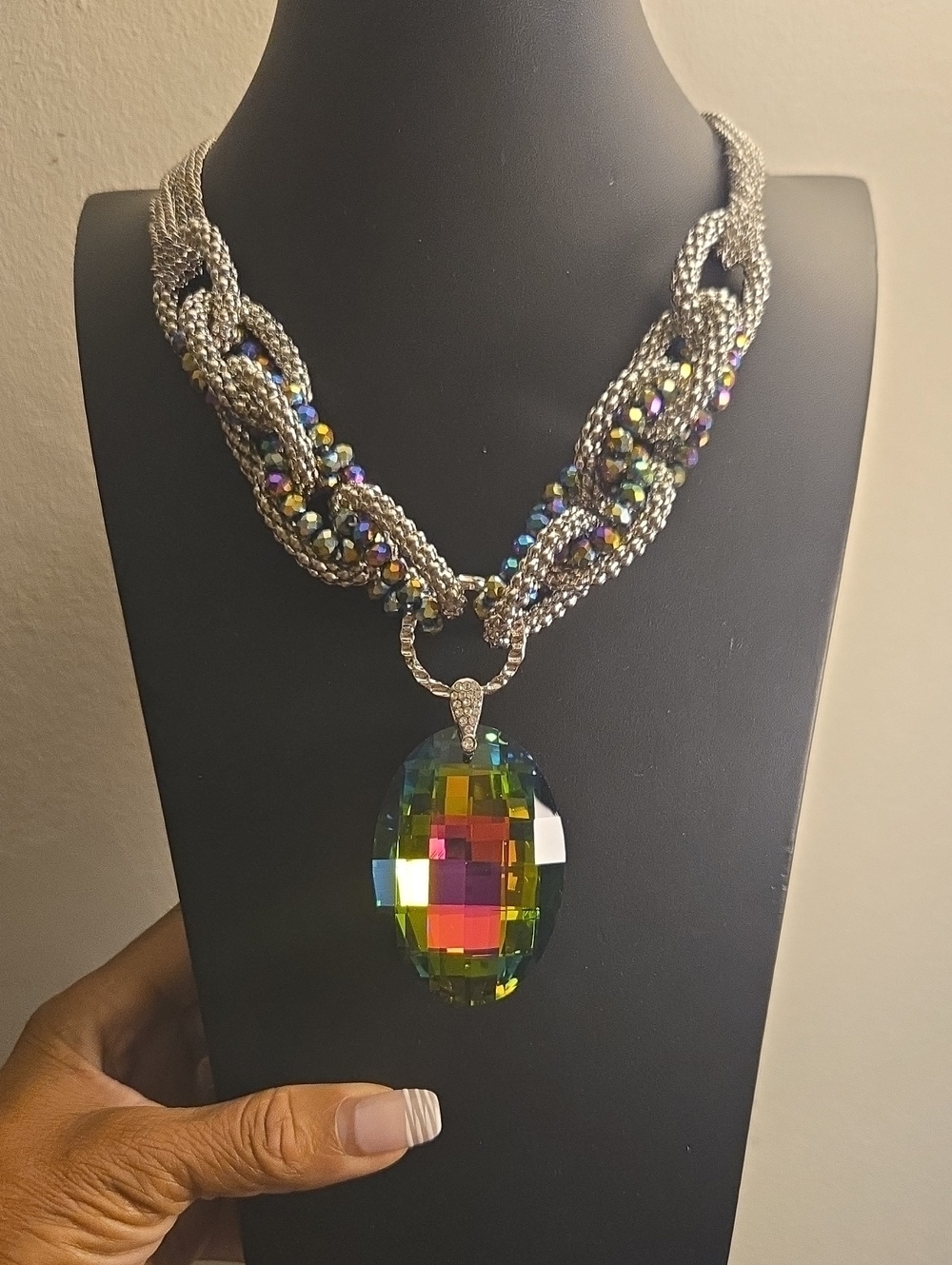 Multicolor Crystal Pendant Braided Necklace With Bracelets - Women Jewelry